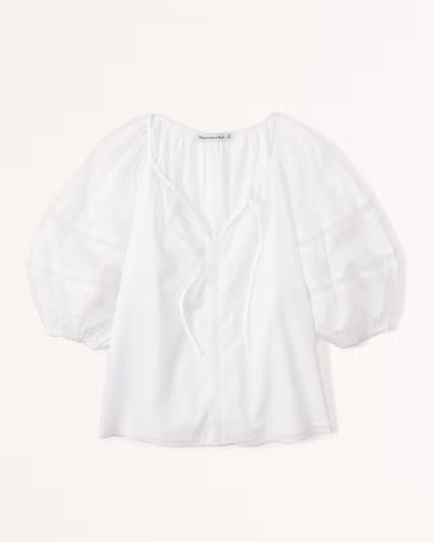 Short-Sleeve Cotton Sheer Peasant Top | Abercrombie & Fitch (US)