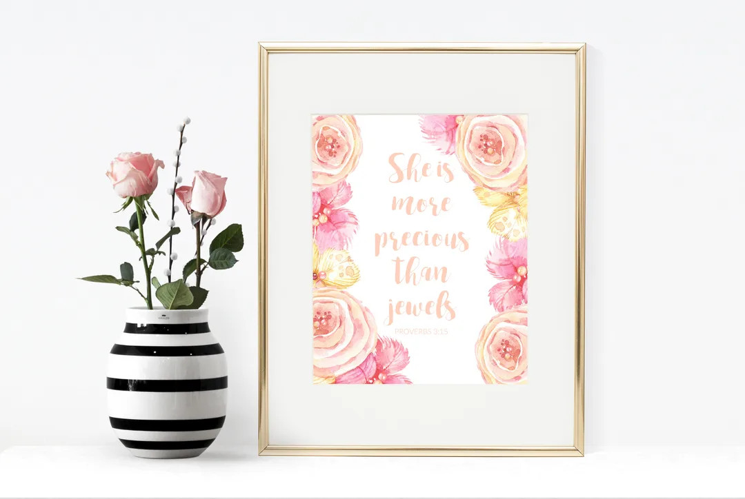 She is More Precious Than Jewels Printable Instant Download, Bible Verse, Quote, Proverbs 3:15, P... | Etsy (US)