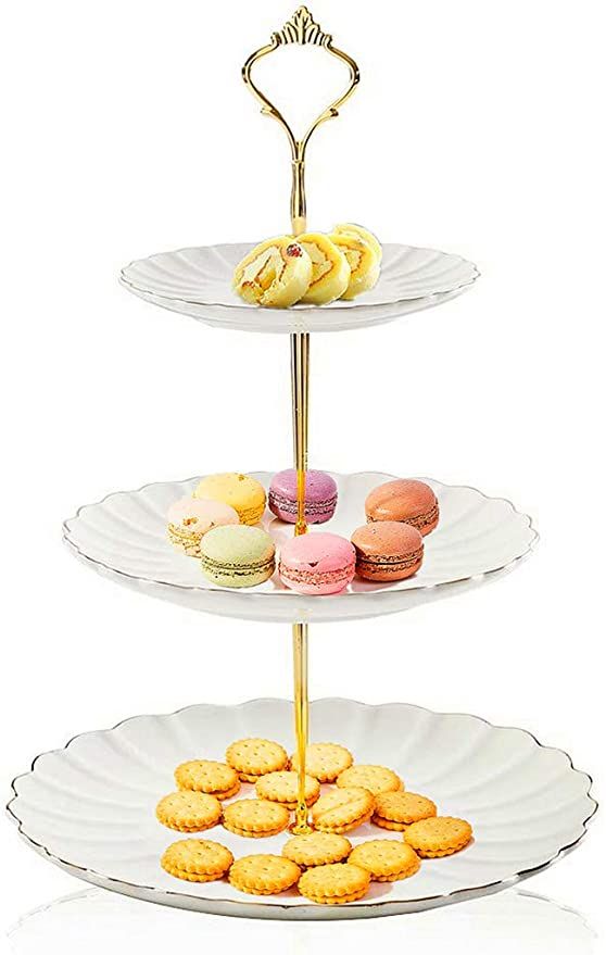 CofeLife 3 Tier Ceramic Cake Stand - Elegant Dessert Cupcake Stand - Pastry Serving Tray Platter ... | Amazon (US)