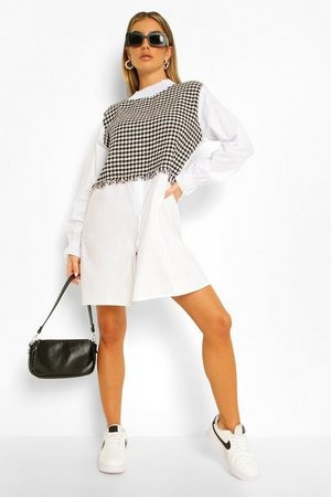 Dogtooth Shirt Insert Shirt Dress | Boohoo.com (US & CA)