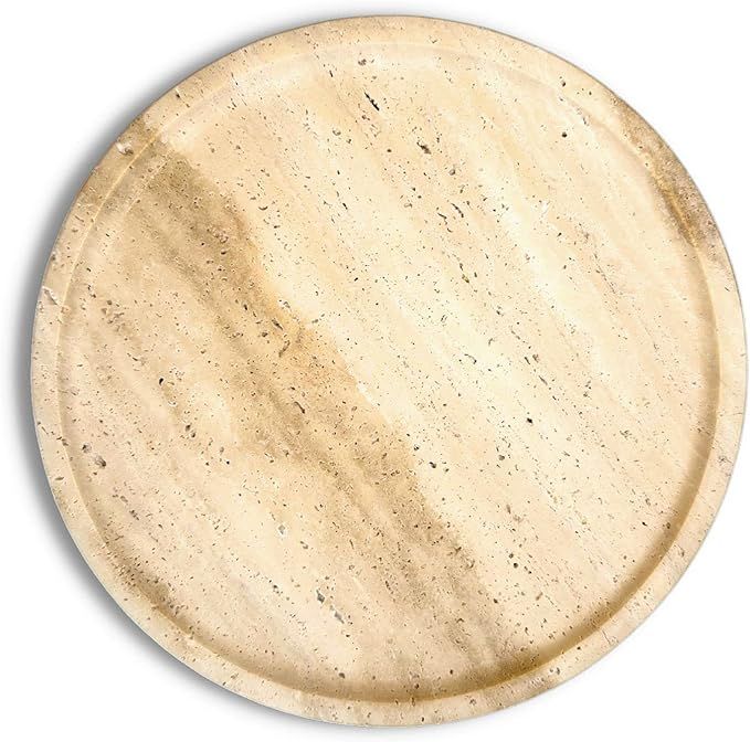 tastebytal Travertine Stone Round Tray - Natural Handcrafted Serving Platter, Home Decor, Coffee ... | Amazon (US)