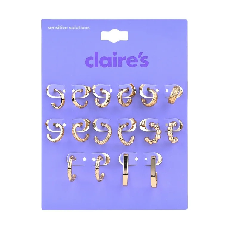 Claire's Tween Girls Gold 10mm Hoop Earrings Set, No Gemstone, Metal Silvertone, 8 Pairs, 91243 | Walmart (US)