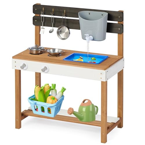 Outdoor Wooden Mud Kitchen with Water Play & Cooking Toys, Kids Play Kitchen Playset for Backyard Patio, Gift for Ages 3+ | Amazon (US)