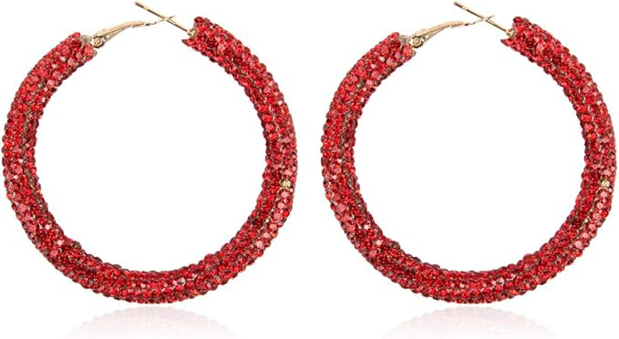 Sparkly Cubic Jewel Geometric Statement Hoop Earrings - Bling Crystal Rhinestone Glitter Hexagon ... | Amazon (US)