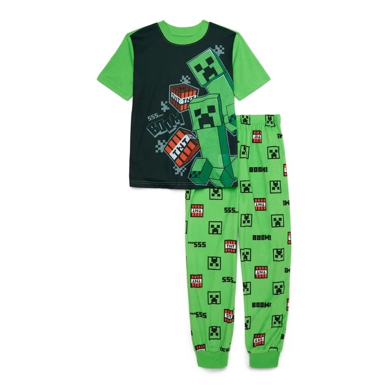 Minecraft Boys Short Sleeve and Pants Pajama Set, 2-Piece, Sizes 4-16 - Walmart.com | Walmart (US)