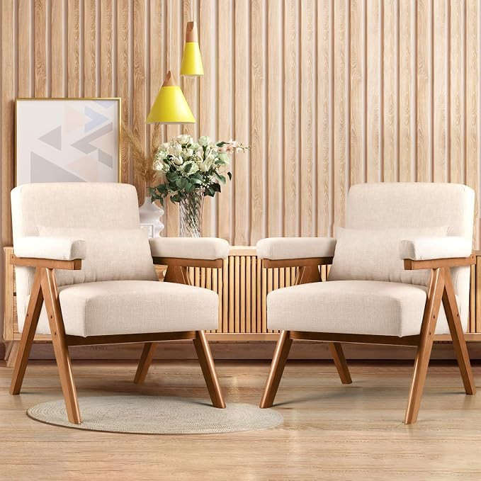 Waleaf Mid Century Modern Accent Chairs Arm Chair Set of 2 with Padded Armrests, Upholstered Chai... | Amazon (US)