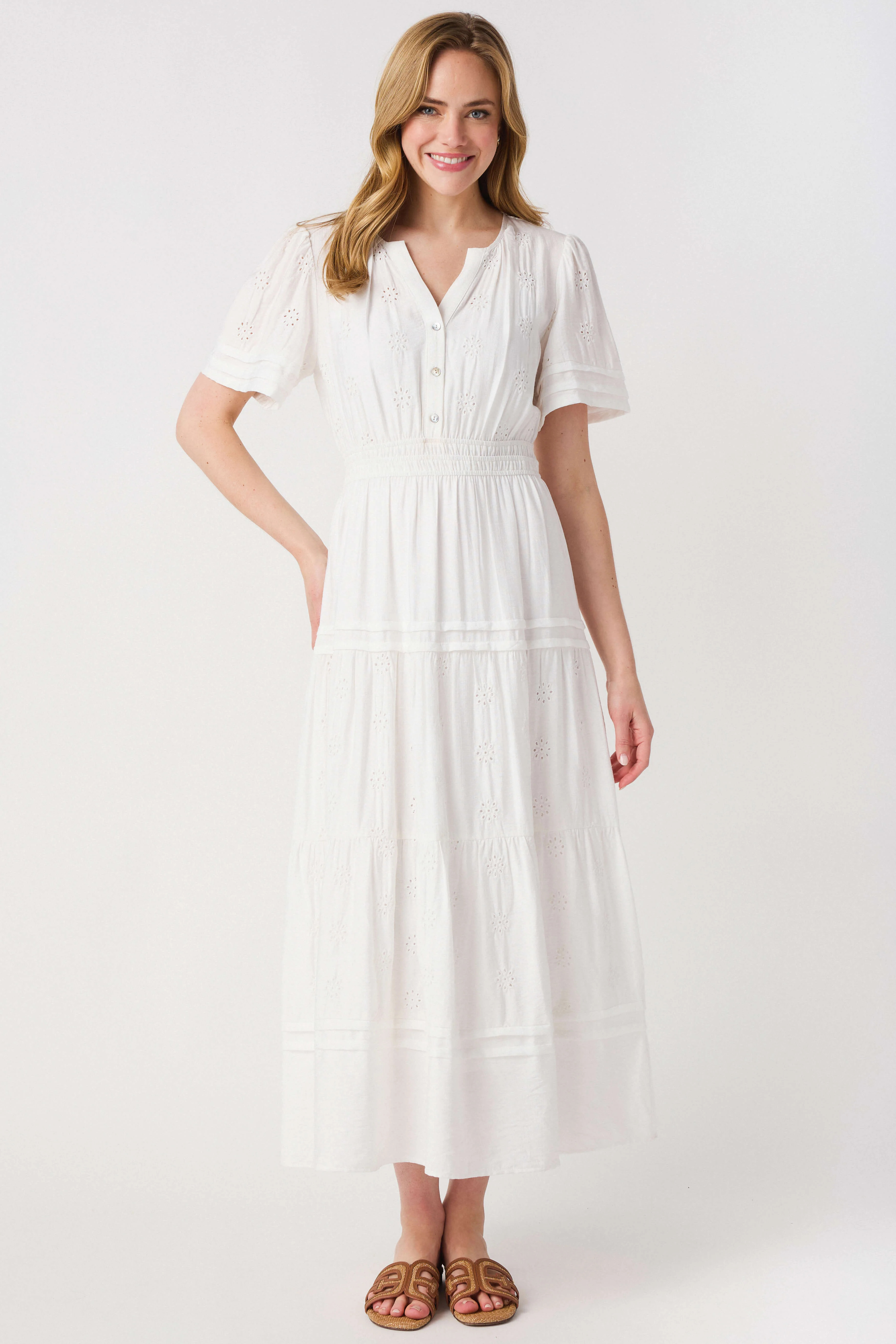 Evelen Eyelet Midi Dress | Social Threads