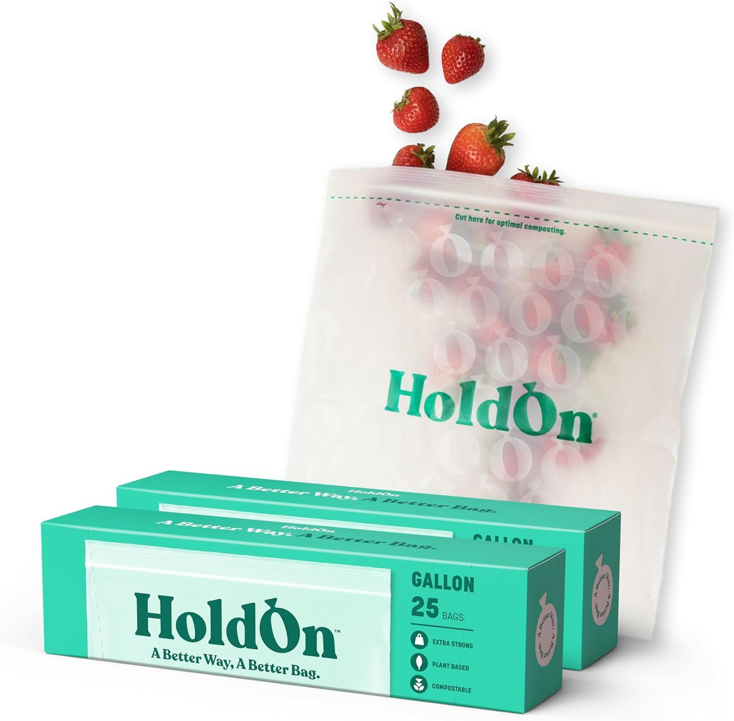 HoldOn HoldOn Zipseal Gallon Bags - Compostable, PFOA-Free, BPA-Free, Food-Safe Zip Seal Food Sto... | Amazon (US)