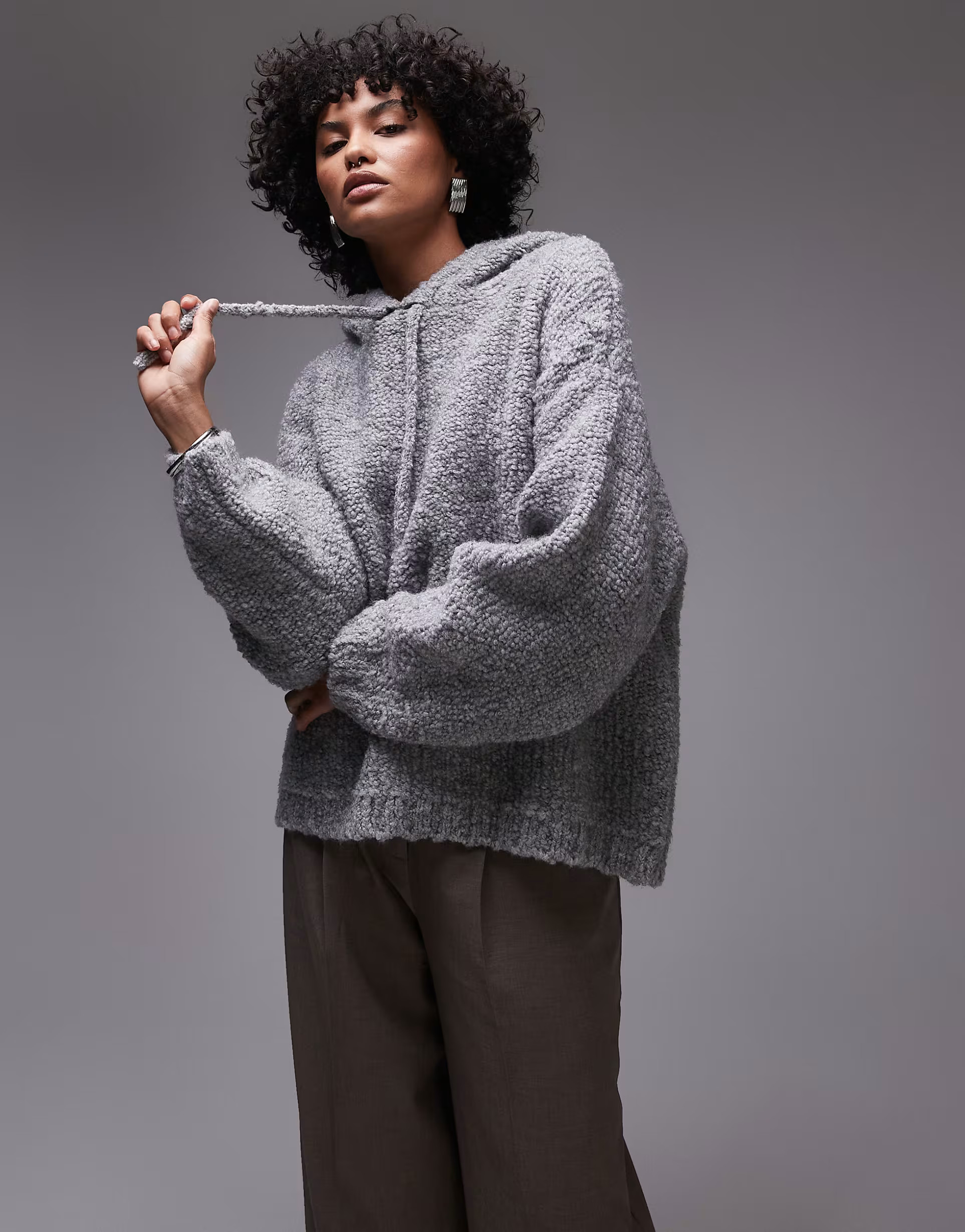 Topshop knitted premium wool blend hoodie in grey | ASOS (Global)