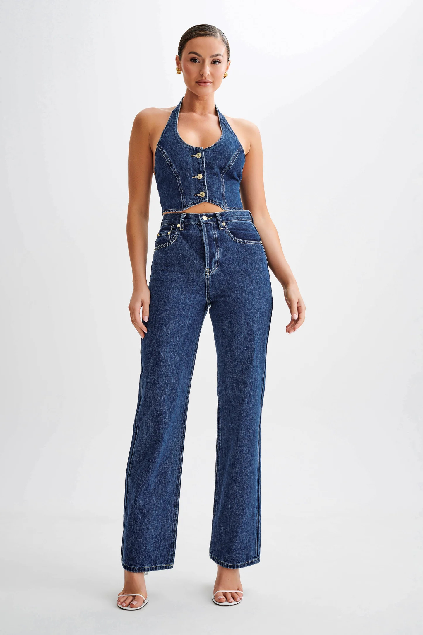 Janine High Waisted Straight Leg Jeans - Dark Blue | Meshki (APAC)