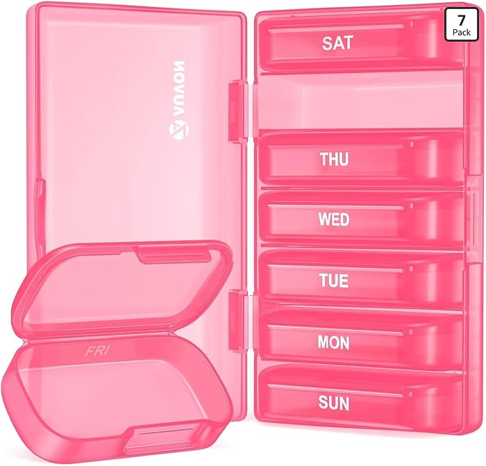 AUVON 7-Pack Large Weekly Pill Organizer with Dual Protection, Flexible Pill Box 7 Days for Purse... | Amazon (US)