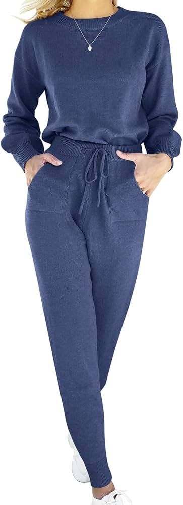 ANRABESS Women's Two Piece Outfits Sweater Sets Long Sleeve Pullover and Drawstring Pants Lounge Set | Amazon (US)