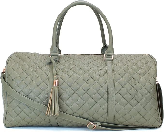 Women's Quilted Leather Weekender Travel Duffel Bag With Rose Gold Hardware - Large 22" Size Duff... | Amazon (US)