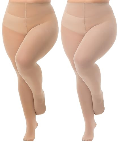 Plus Size Tights for Women, Run-Resistant High Waist Oversize Pantyhose, Semi Opaque Nylon Tights... | Amazon (US)