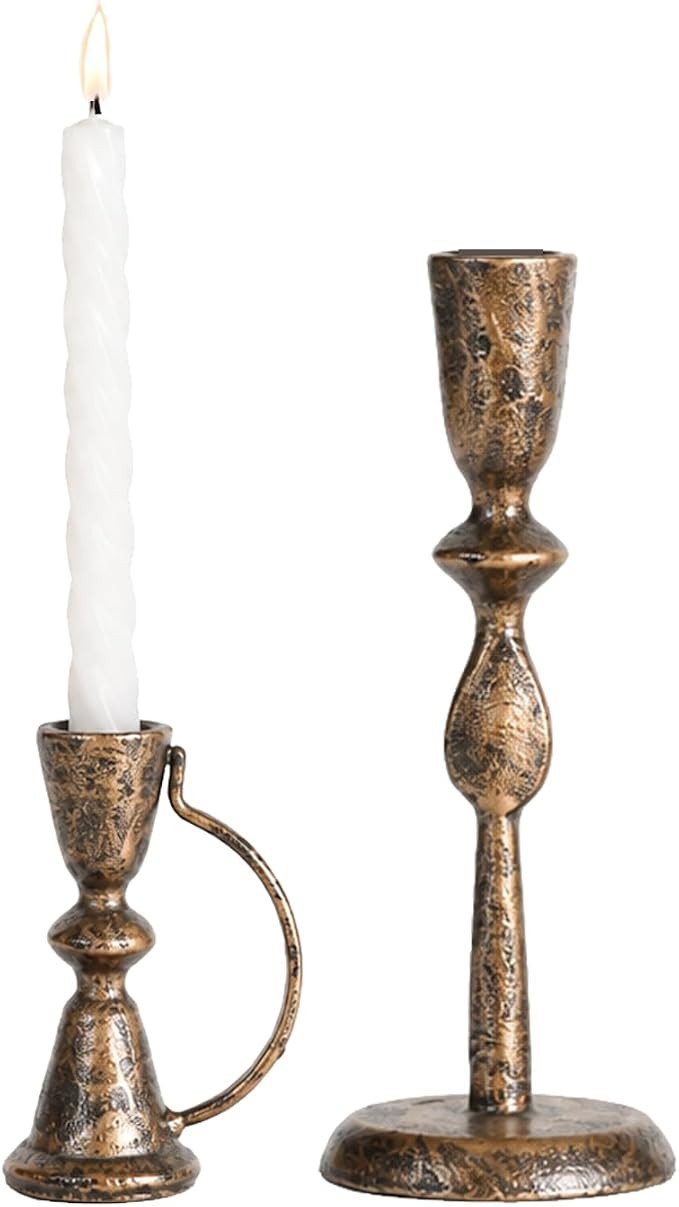 Candle Sticks Holder Decor, Set of 2 Vintage Autumn Copper Candle Holders, Modern Decorative Tape... | Amazon (US)