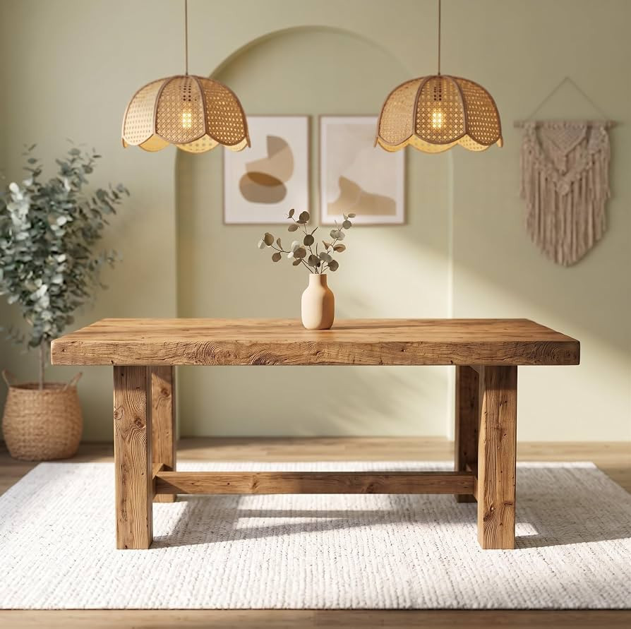 63-Inch Solid Wood Rectangular Dining Table for 4-6 People | Amazon (US)