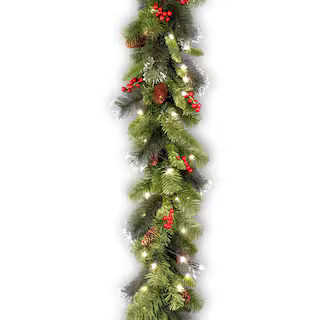 9 ft. Crestwood Spruce Garland with Battery Operated Warm White LED Lights CW7-306-9A-B1 - The Ho... | The Home Depot