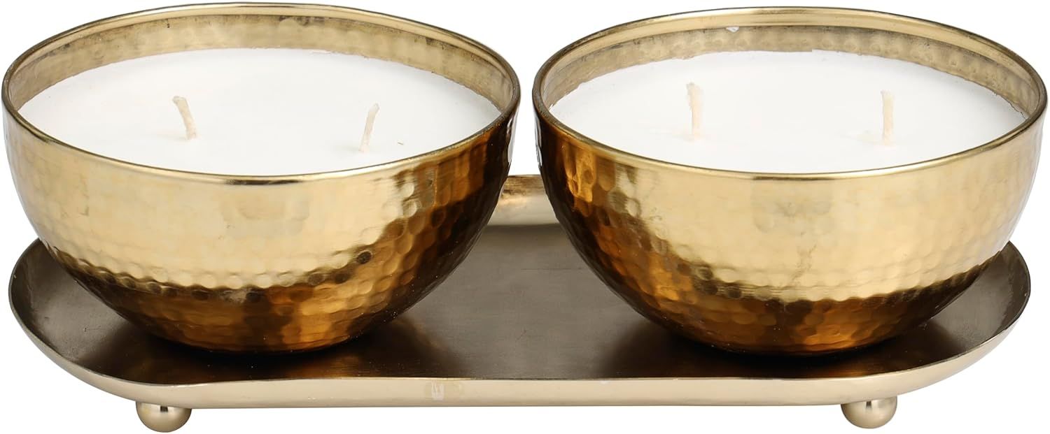 Deco 79 Metal Candle Egyptian Mint Scented Hammered 12 oz 2 Wick with White Wax, Set of 2 10" W, ... | Amazon (US)