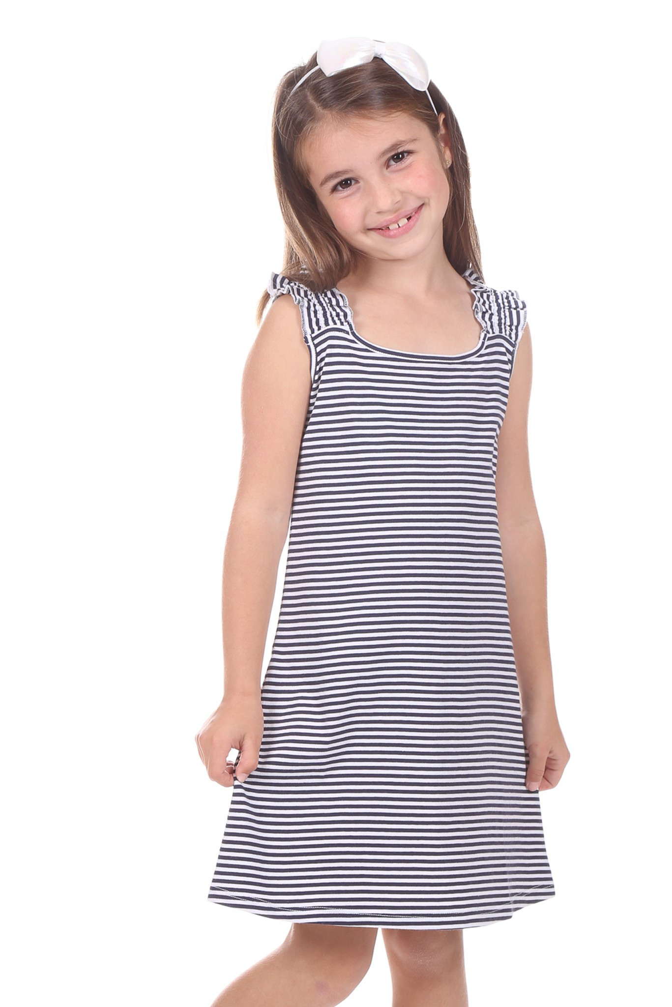 Girls Kate Dress in Thin Navy Stripe | Duffield Lane