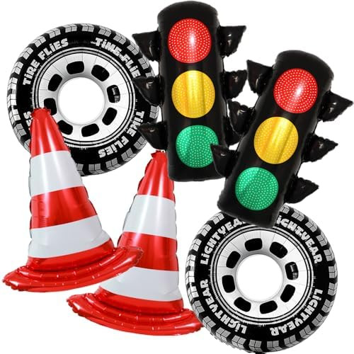 Inflatable Traffic Light Cones Tires Balloons Race Car Wheels Racecar Transportation Themed Ballo... | Amazon (US)