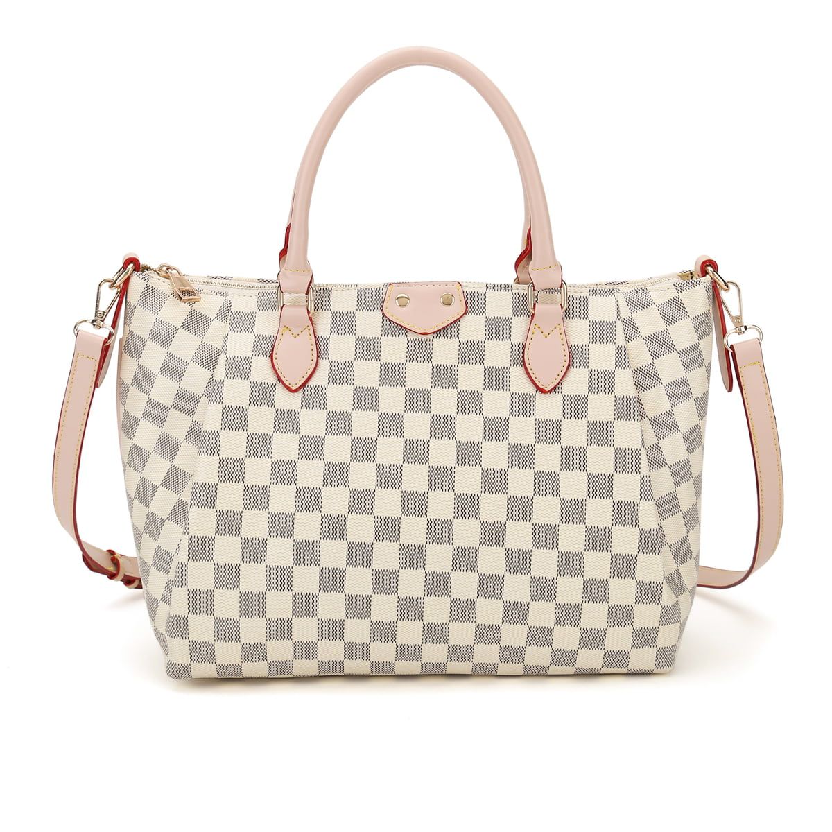 TWENTY FOUR White Checkered Handbags Leather Shoulder Tote bag Cross body Strap - White Christmas... | Walmart (US)