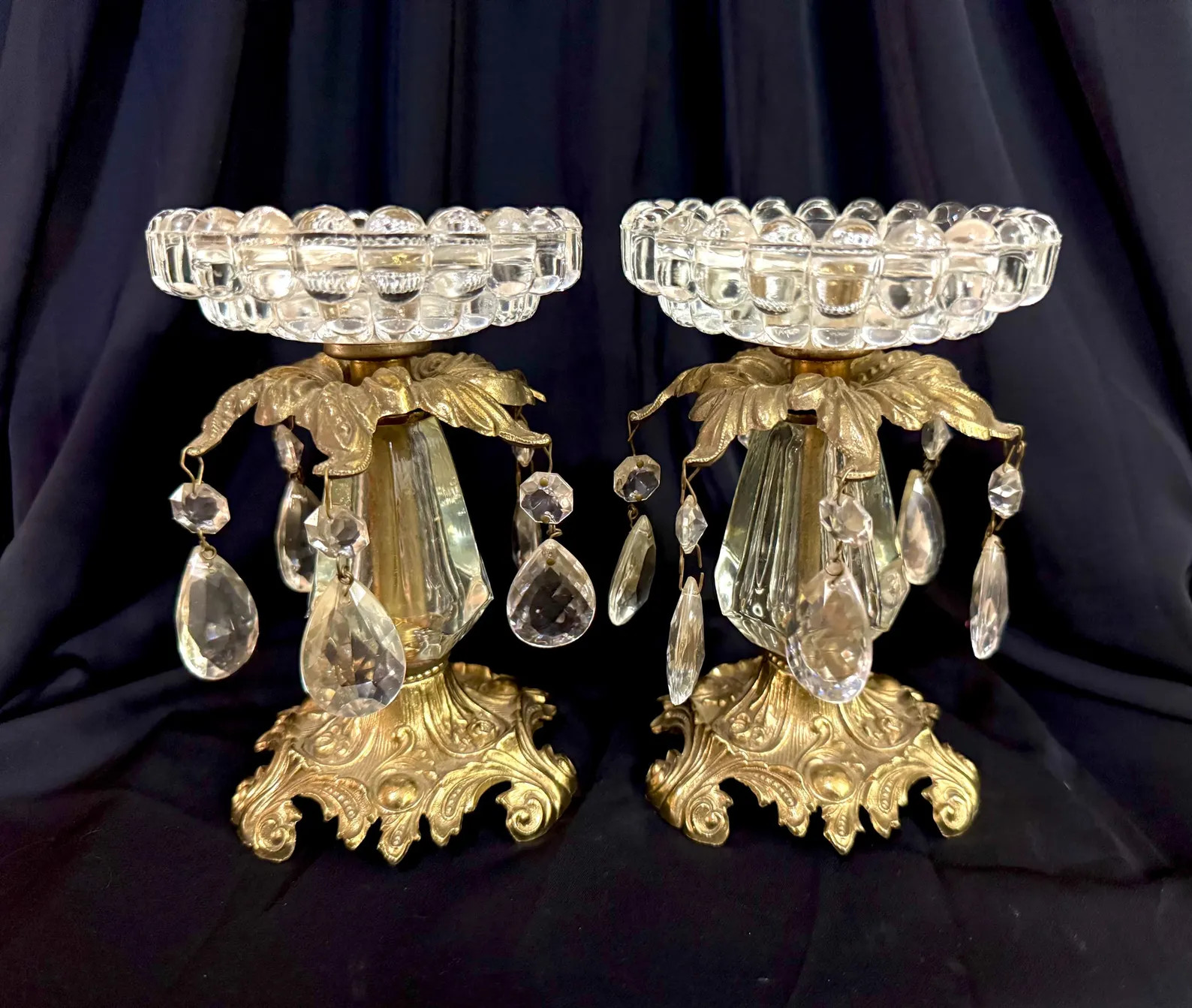 Vintage Victorian Brass and Crystal Candleholder Lusters | Etsy (US)