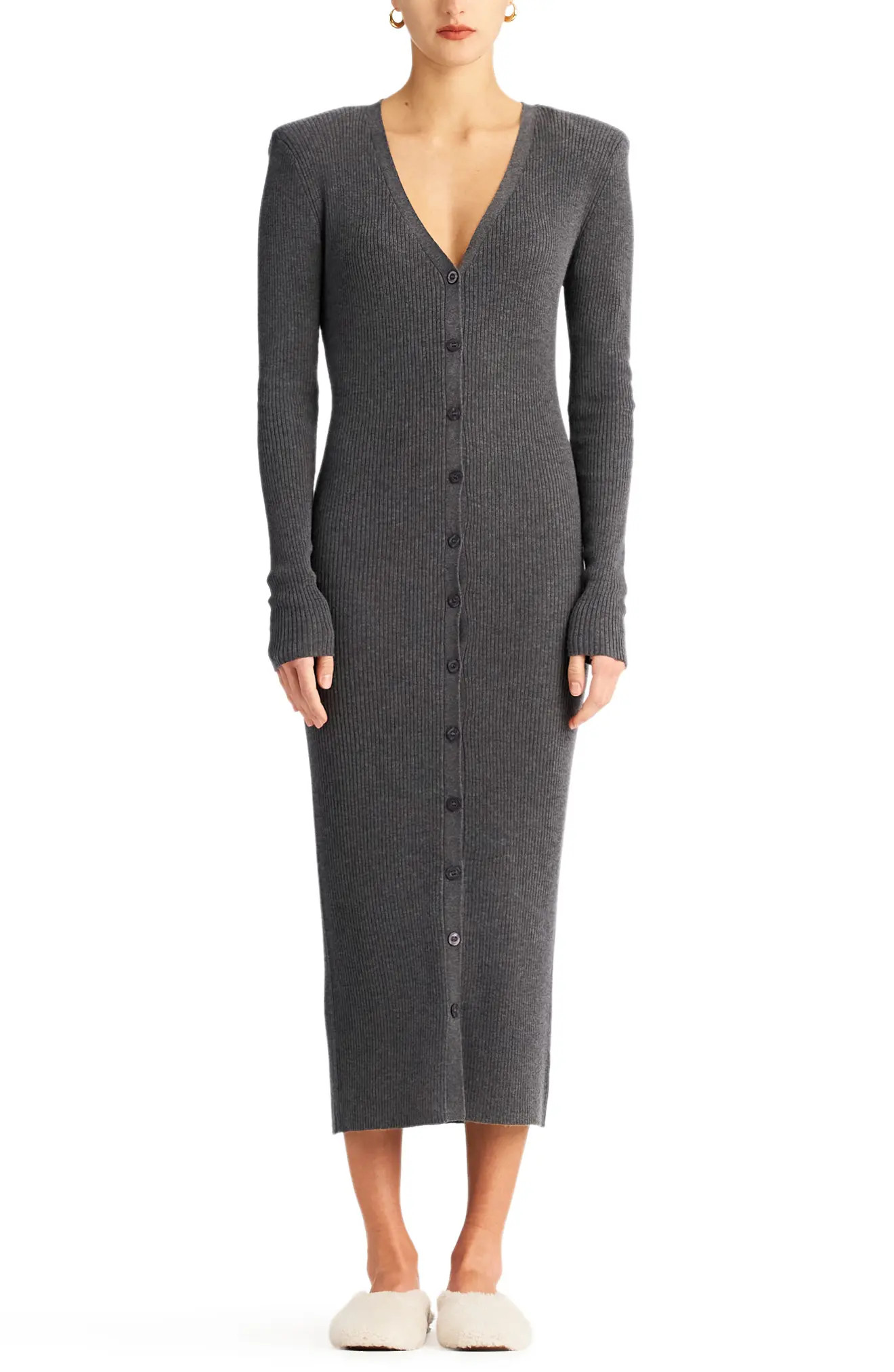 Ronny Kobo Vianne Knit Button Front Midi Dress, Size Small in Smoke at Nordstrom | Nordstrom