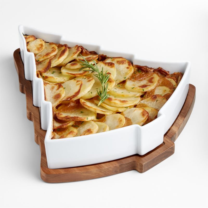 Holiday Tree Oven-to-Table Casserole Dish with Wood Trivet + Reviews | Crate & Barrel | Crate & Barrel