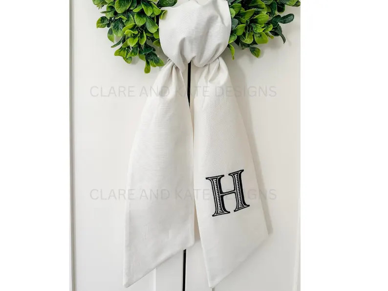 Monogram Wreath Sash, Wreath Sash For Front Door, Embroidered Front Door Bow, Initial Door Sash, ... | Etsy (US)
