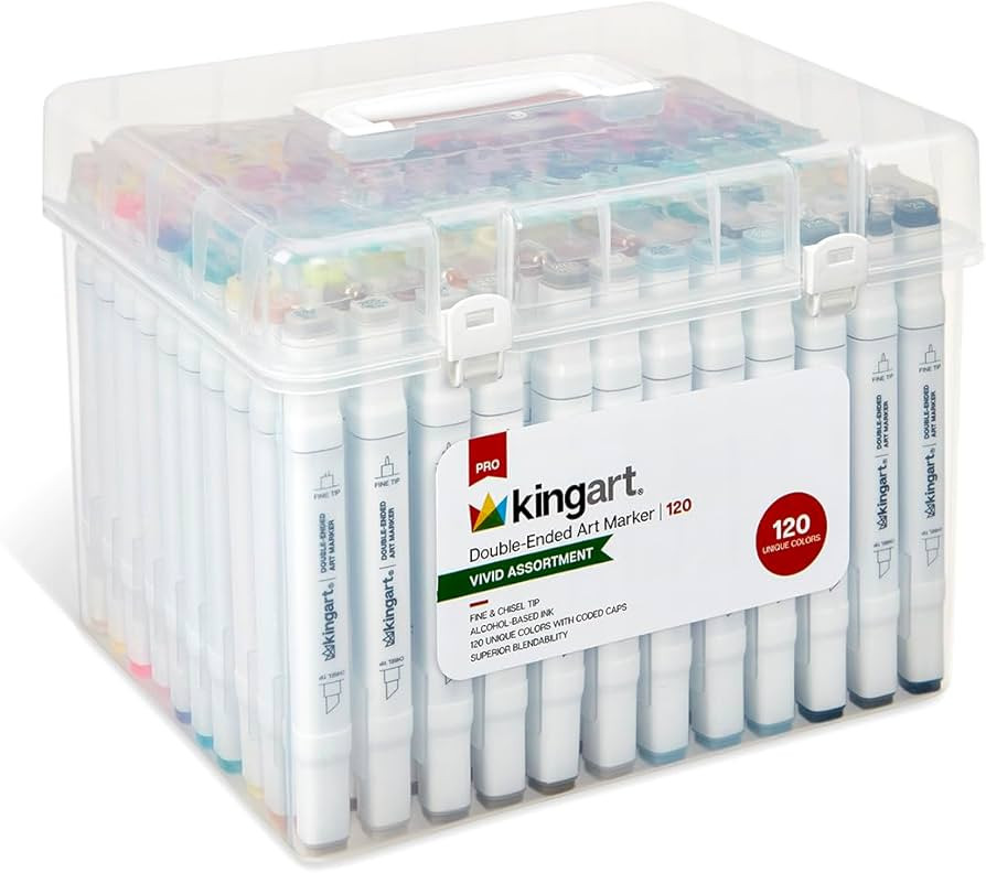 KINGART® 424-120 PRO Double-Ended Alcohol Ink Art Markers, 120 COLORS, Fine Point & Chisel Tips,... | Amazon (US)