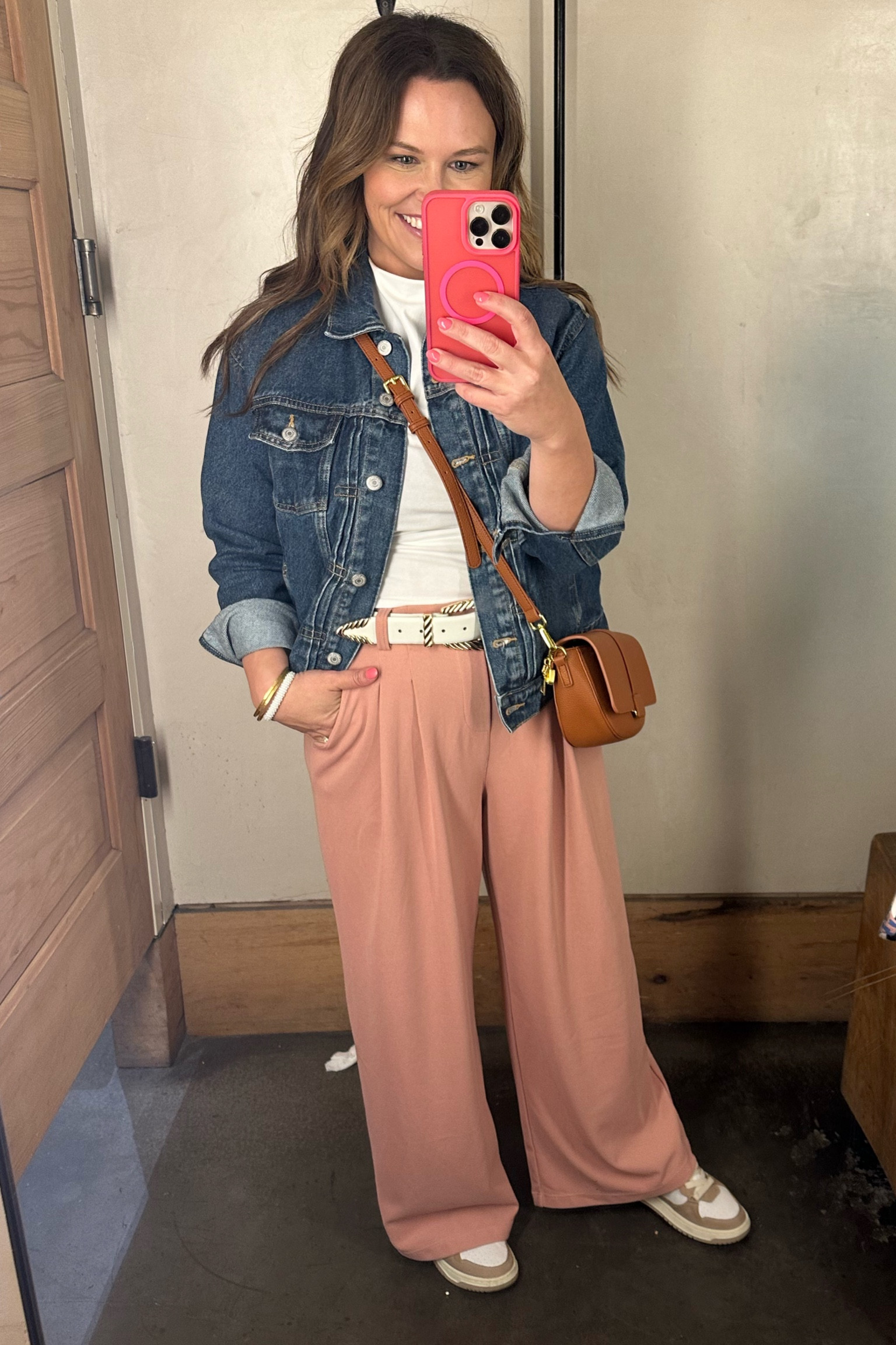 Brunch and shopping in Scottsdale outfit! 

These pants are the best! Wearing a Petite Small. They are a waffle trouser with elastic waist in the back! The most comfortable pants I own. 

Classic denim jacket (on sale) Fit TTS

Perfect white tank. Fit TTS

Belt is on preodor! Such a great price! Linked it and another almost identical option from the same brand that is ready to ship! 

Favorite neutral sneakers!

Linking all jewelry and bag as well. 

#traveloutfit #springoutfit #trouserpants

#LTKtravel #LTKfindsunder100 #LTKstyletip