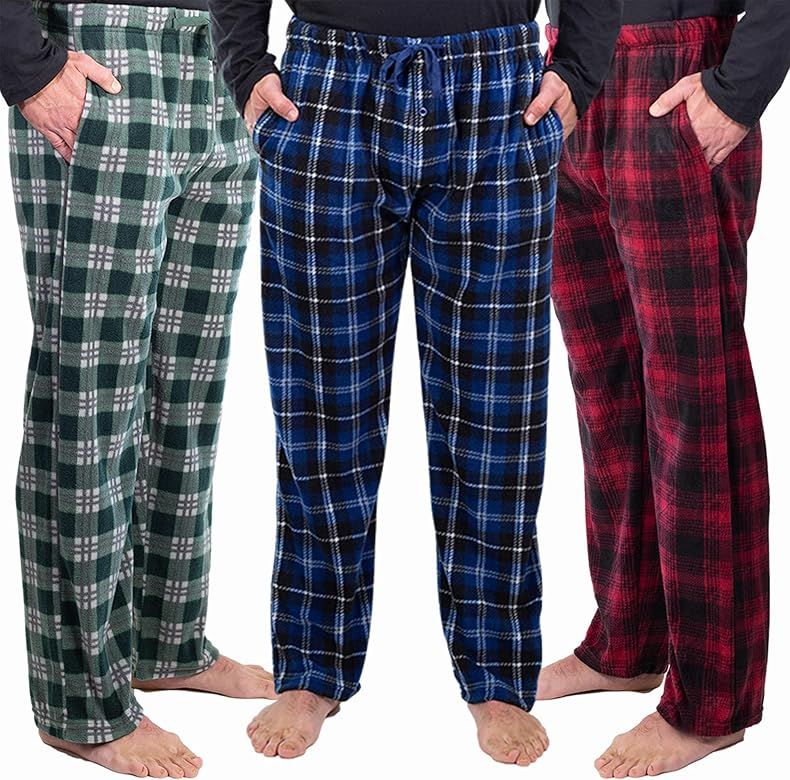 DG Hill 3 Pack Plaid Mens Pajama Pants Set Bottoms Fleece Lounge Sleepwear PJs with Pockets Microfle | Amazon (US)