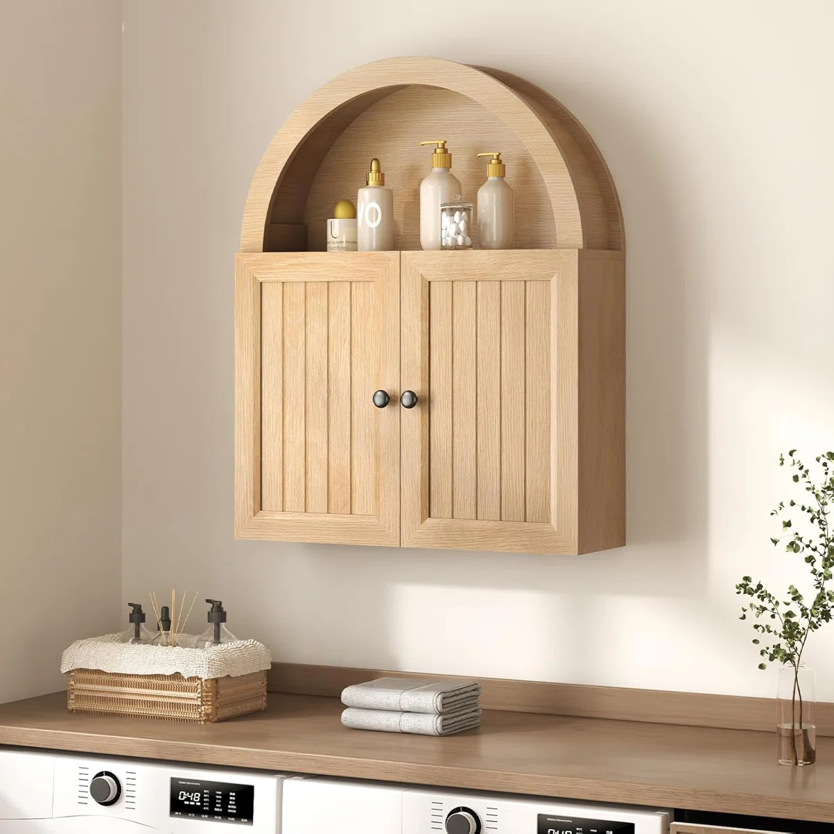 Arched Bathroom Wall Cabinet, Oak | Wayfair North America