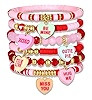 Beaded Heishi Hot Pink Bracelet Stackable Valentine's Day Beaded XOXO Love Heart Charm Stretch Br... | Amazon (US)