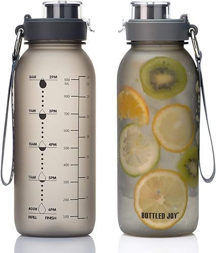 BOTTLED JOY 32oz Water Bottle, BPA Free Water Bottle with Motivational Time Marker Reminder Leak-... | Amazon (US)