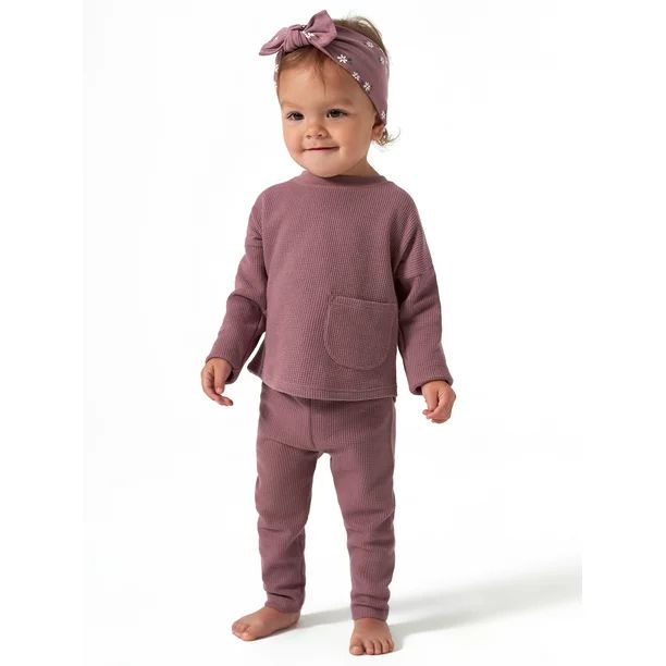 Modern Moments by Gerber Baby Girl Long Sleeve Waffle Top & Legging, 2 Piece Outfit Set, Sizes 0/... | Walmart (US)