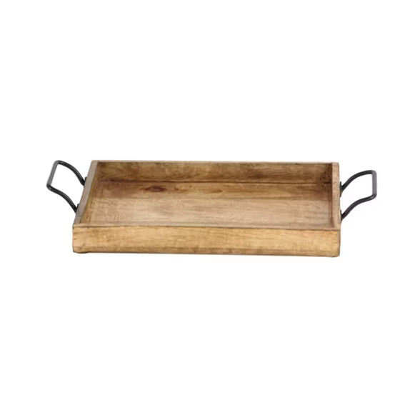 Set of 3 Farmhouse Slat Style Mango Wood and Iron Trays Brown - Olivia & May | Target