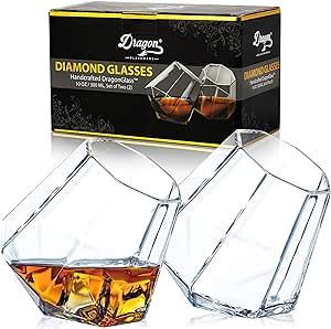 Amazon.com | Dragon Glassware Whiskey Glasses, Clear Diamond Shaped Cocktail Barware, Unique Drin... | Amazon (US)