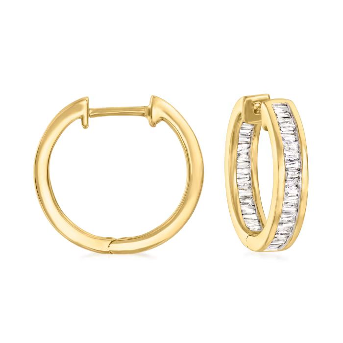 1.00 ct. t.w. Baguette Diamond Inside-Outside Huggie Hoop Earrings in 14kt Yellow Gold. 5/8" | Ross-Simons