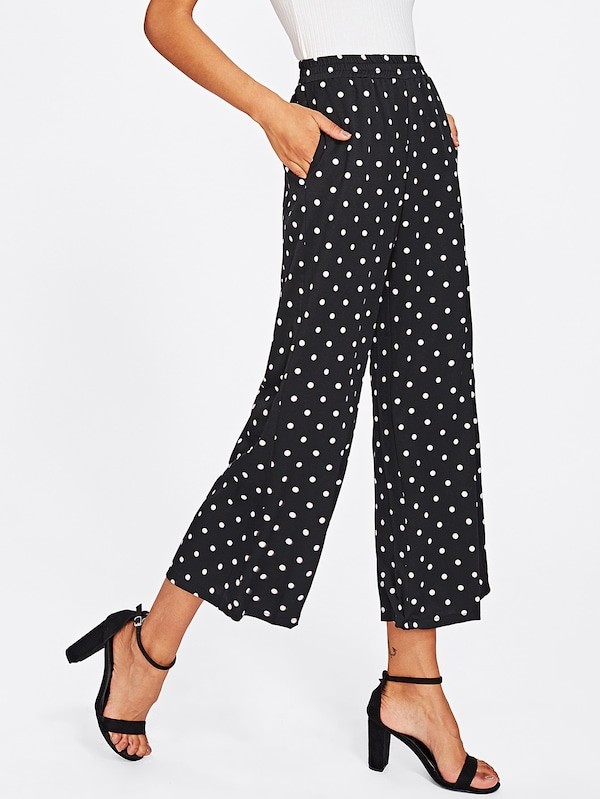 Pantalones de pierna ancha con lunares | SHEIN