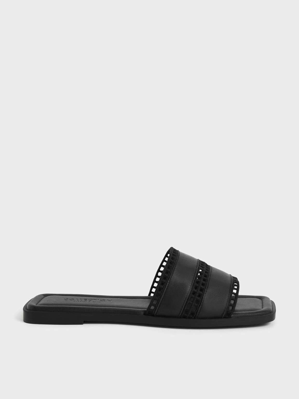 Black Cut-Out Square-Toe Slides | CHARLES & KEITH | Charles & Keith US