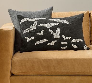 Beaded Bat Embroidered Lumbar Pillow | Pottery Barn (US)