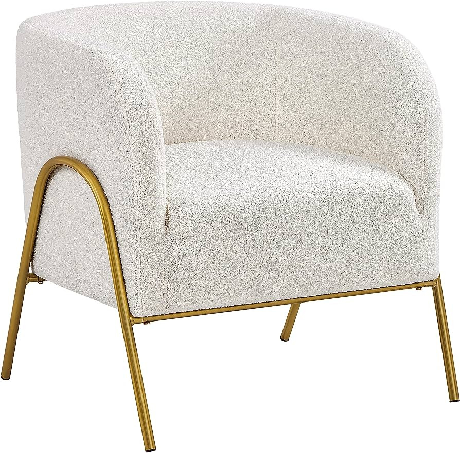 Yaheetech Modern Boucle Armchair, Cozy Accent Chair with Gold Metal Legs, Fuzzy Lounge Chair with... | Amazon (US)