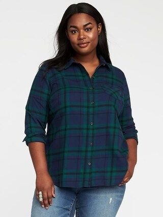 Old Navy Womens Classic Plus-Size Plaid Flannel Shirt Black Watch Size 1X | Old Navy US