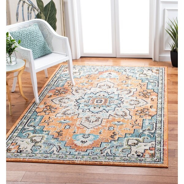 SAFAVIEH Madison Diederike Boho Medallion Distressed Rug - 8' x 10' - Orange/Teal | Bed Bath & Beyond