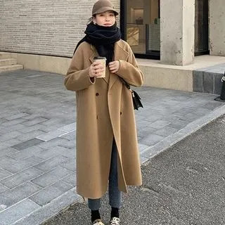 Ariadne - Notch Lapel Plain Midi Double Breasted Coat | YesStyle | YesStyle Global