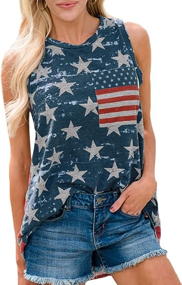Spadehill Womens July 4th American Flag Patriotic Tank Tops | Amazon (US)