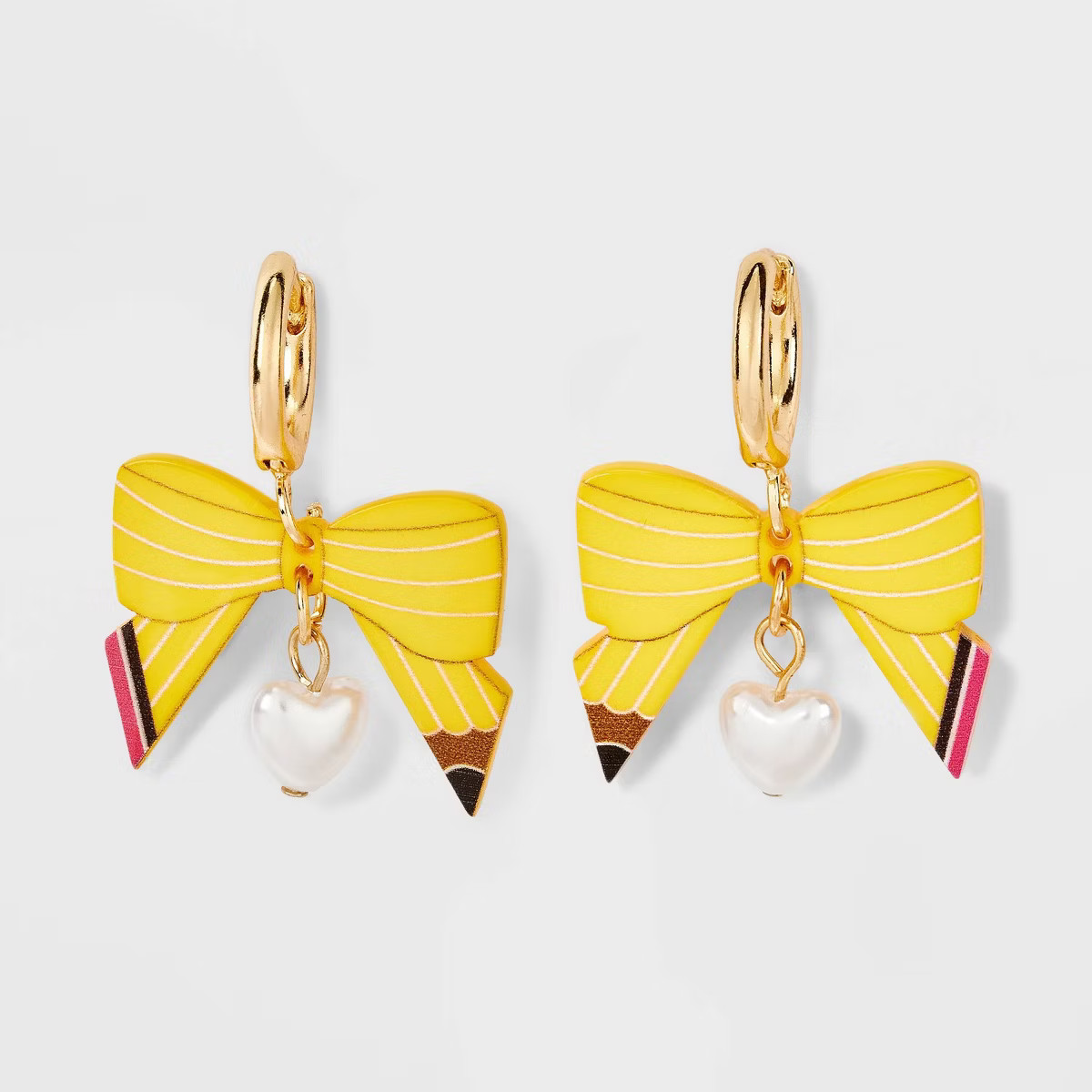 Back to School Pencil Bow Hoop Drop Earrings - Yellow | Target