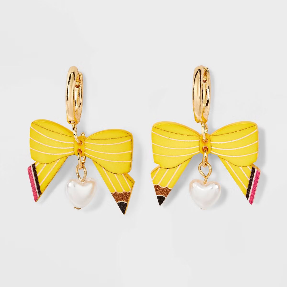 Back to School Pencil Bow Hoop Drop Earrings - Yellow | Target