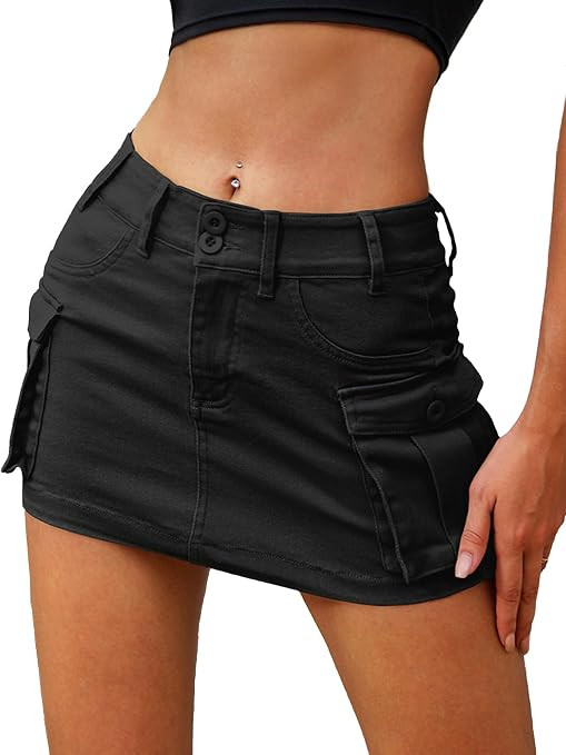 ELLEVEN High Stretchy Cargo Skirt for Women, Low Waist Y2k Mini Skirt Cute Denim Skirt with Pocke... | Amazon (US)